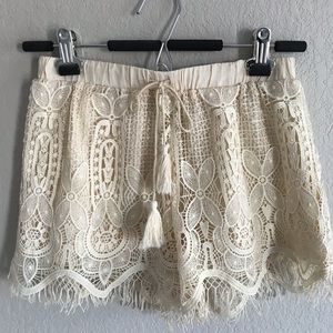 Lace, drawstring shorts